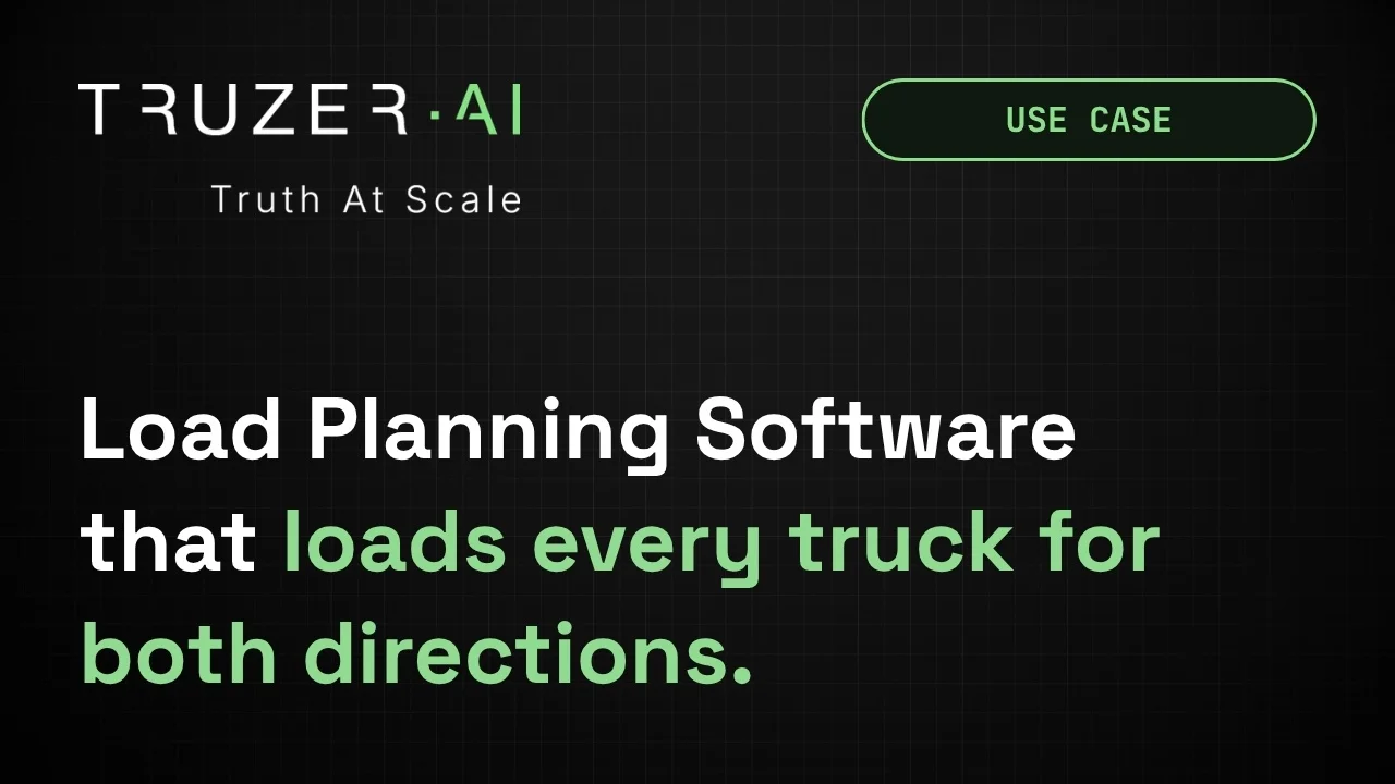 Truzer.ai Load Planning Software use case feature graphic with the headline "loads every truck for both directions" on a dark grid background.